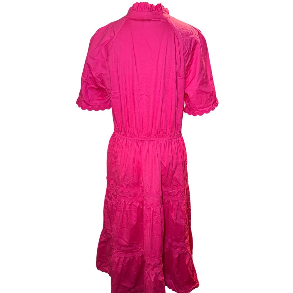 Crown & Ivy Pink Ric Rac Tiered Cotton Midi Dress, Coastal Summer, Size Medium - Picture 6 of 11